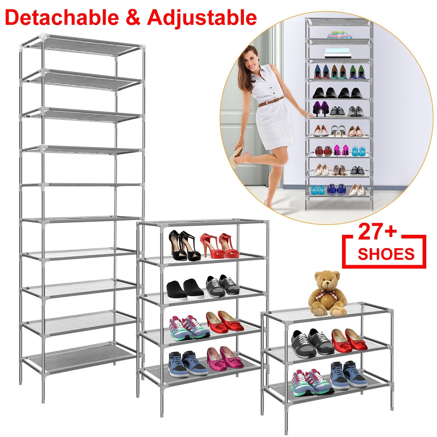 10 - Tier Shoe Rack for 27 Pairs - Non - Woven Fabric Stackable Shoe Storage Organizer - product type - NovaVisio