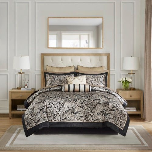 12 Piece Comforter Set With Cotton Bed Sheets Black Queen - product type - NovaVisio
