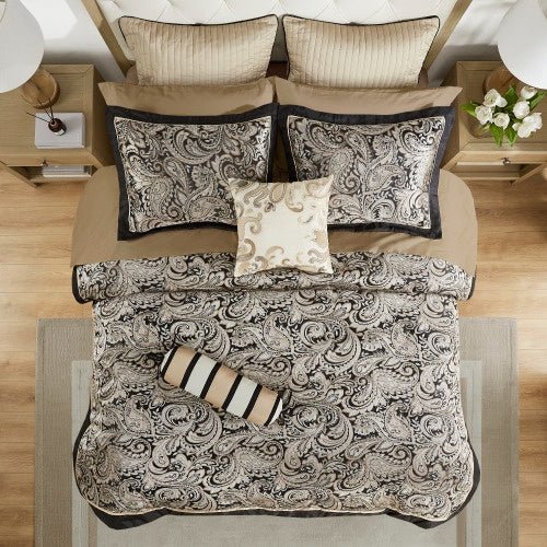 12 Piece Comforter Set With Cotton Bed Sheets Black Queen - product type - NovaVisio