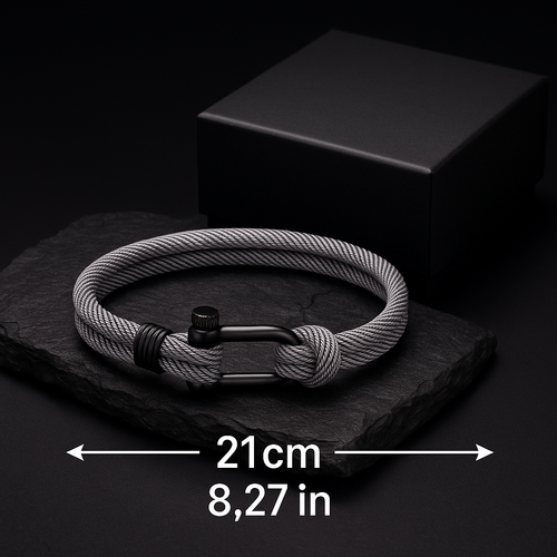 Gray Rope Bracelet – Men’s Nautical Bracelet with Black Stainless