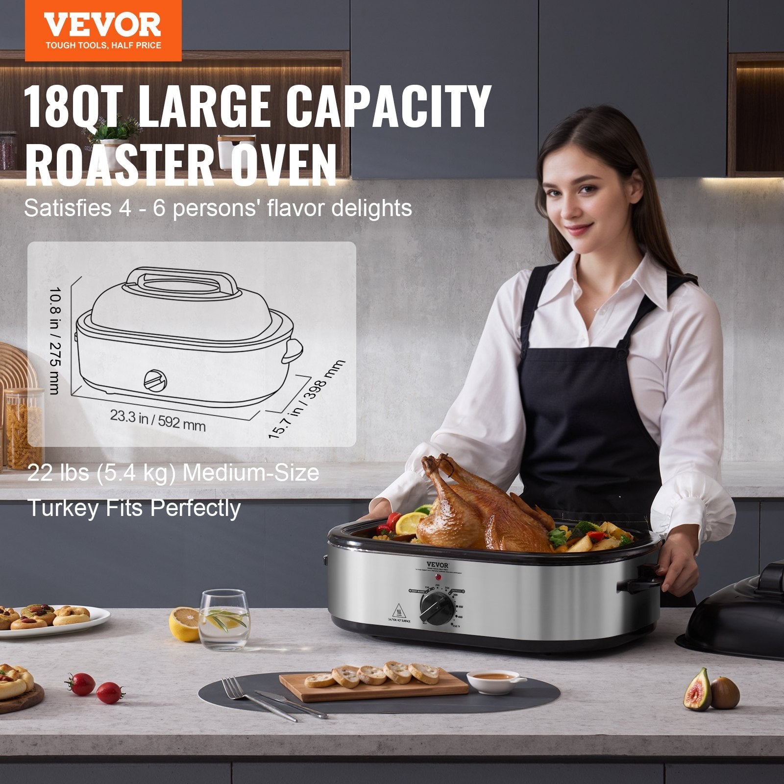 18 QT Electric Roaster Oven - 1450W Turkey Roaster with Self - Basting Lid - product type - NovaVisio