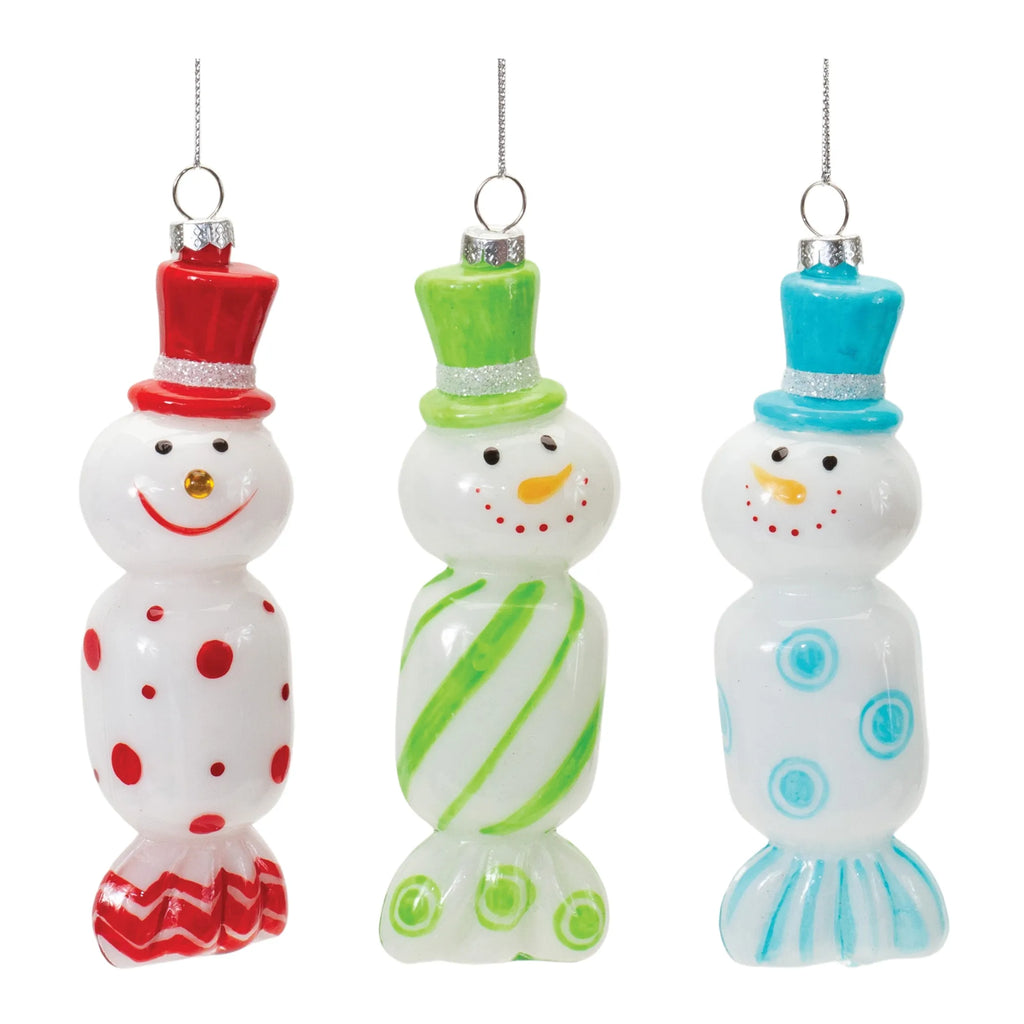 Glass Snowman Candy Ornament