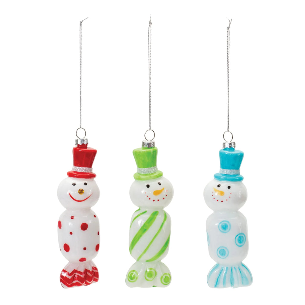 Glass Snowman Candy Ornament