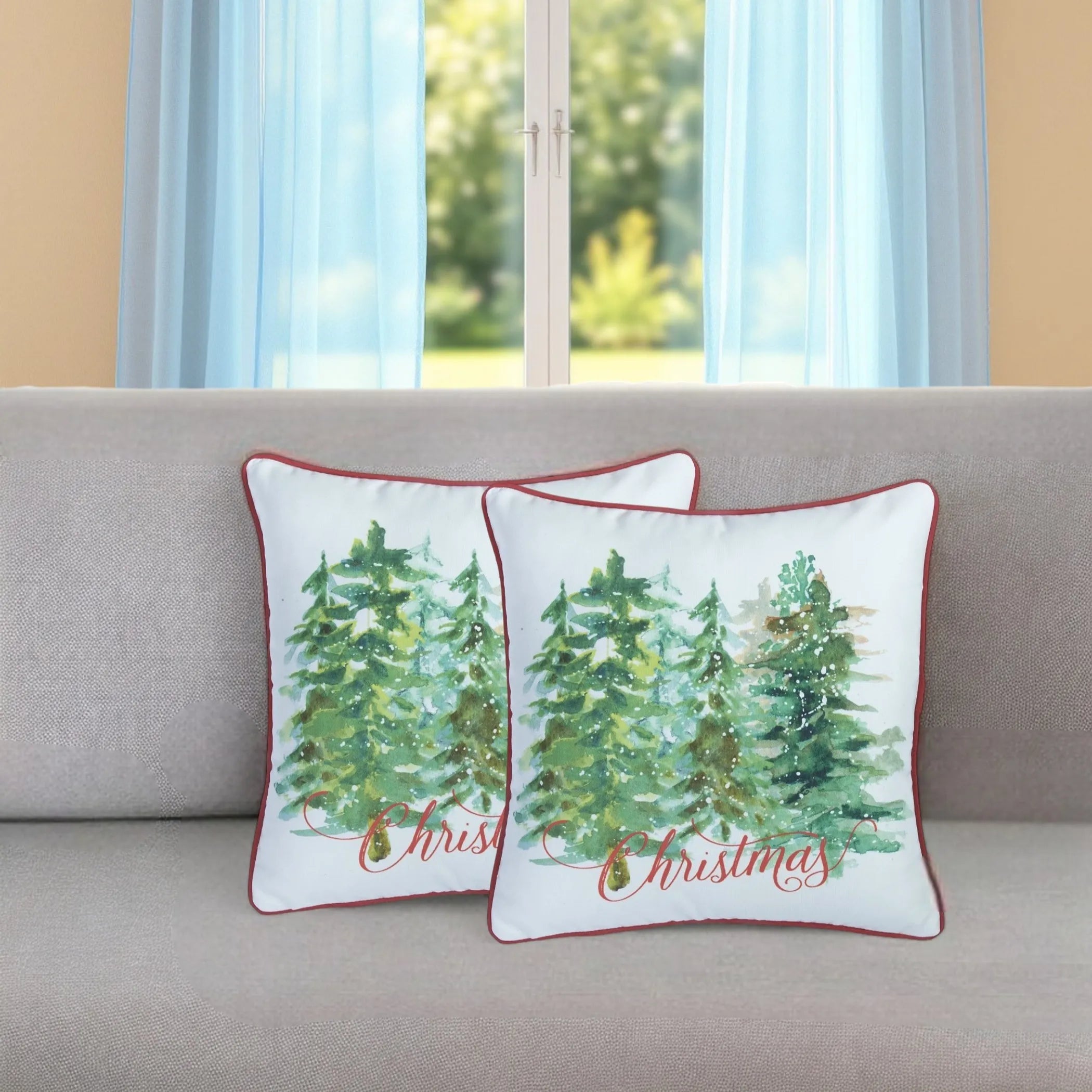 Set Of 2 18" Christmas Trees Throw Pillow Cover In Multicolor