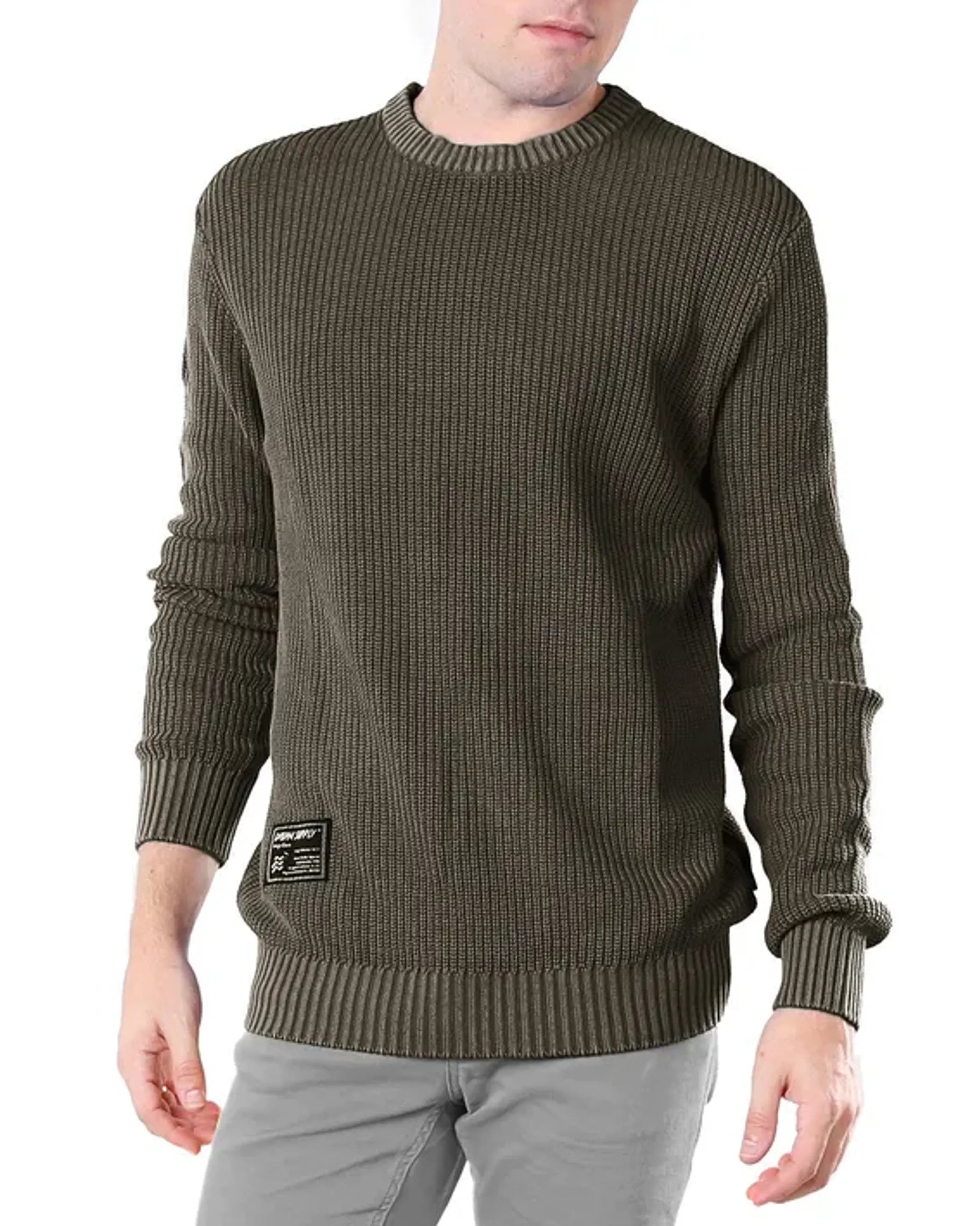 ZIMEGO Mens Long Sleeve Stone Washed Vintage Crewneck Pullover Sweater