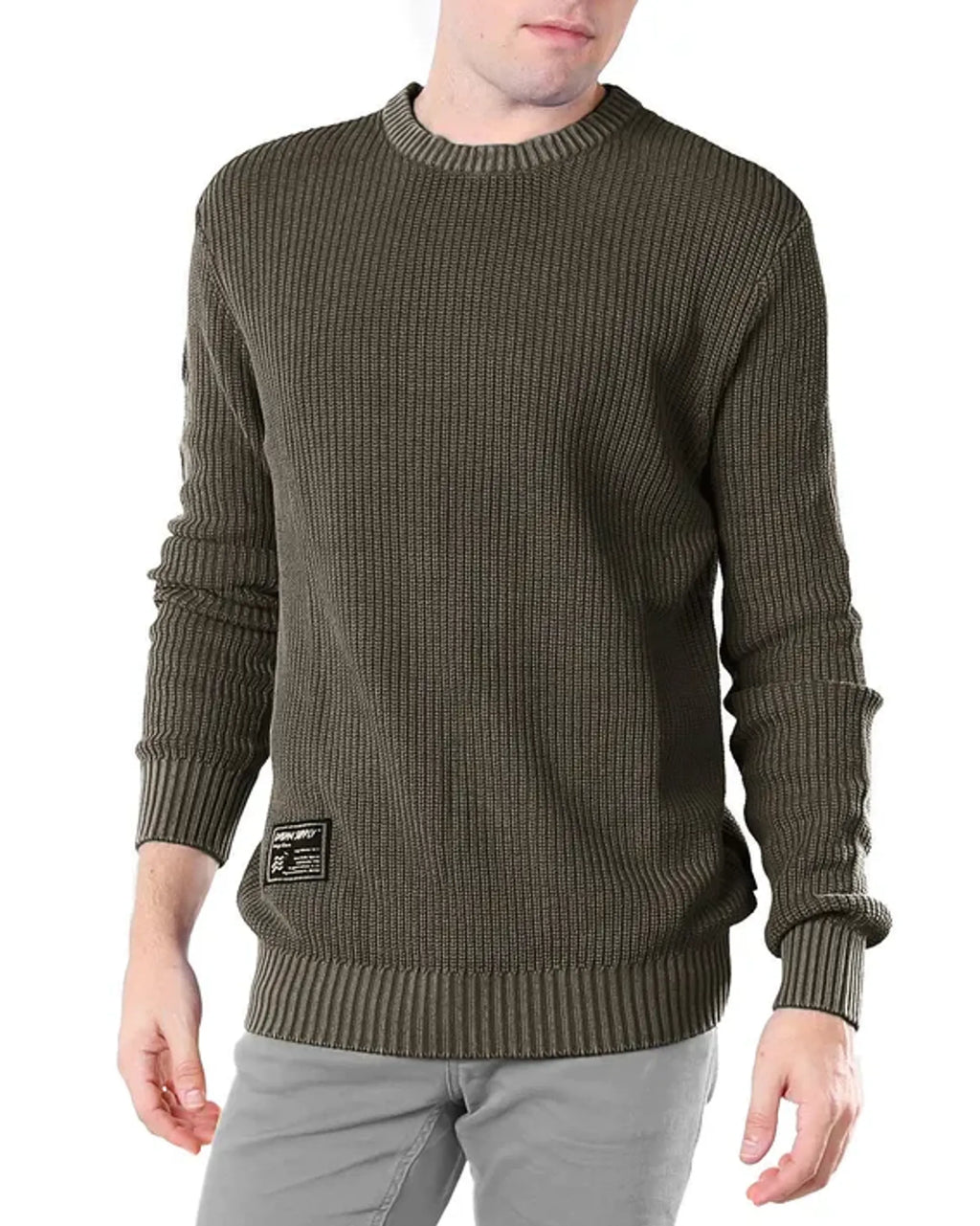 ZIMEGO Mens Long Sleeve Stone Washed Vintage Crewneck Pullover Sweater