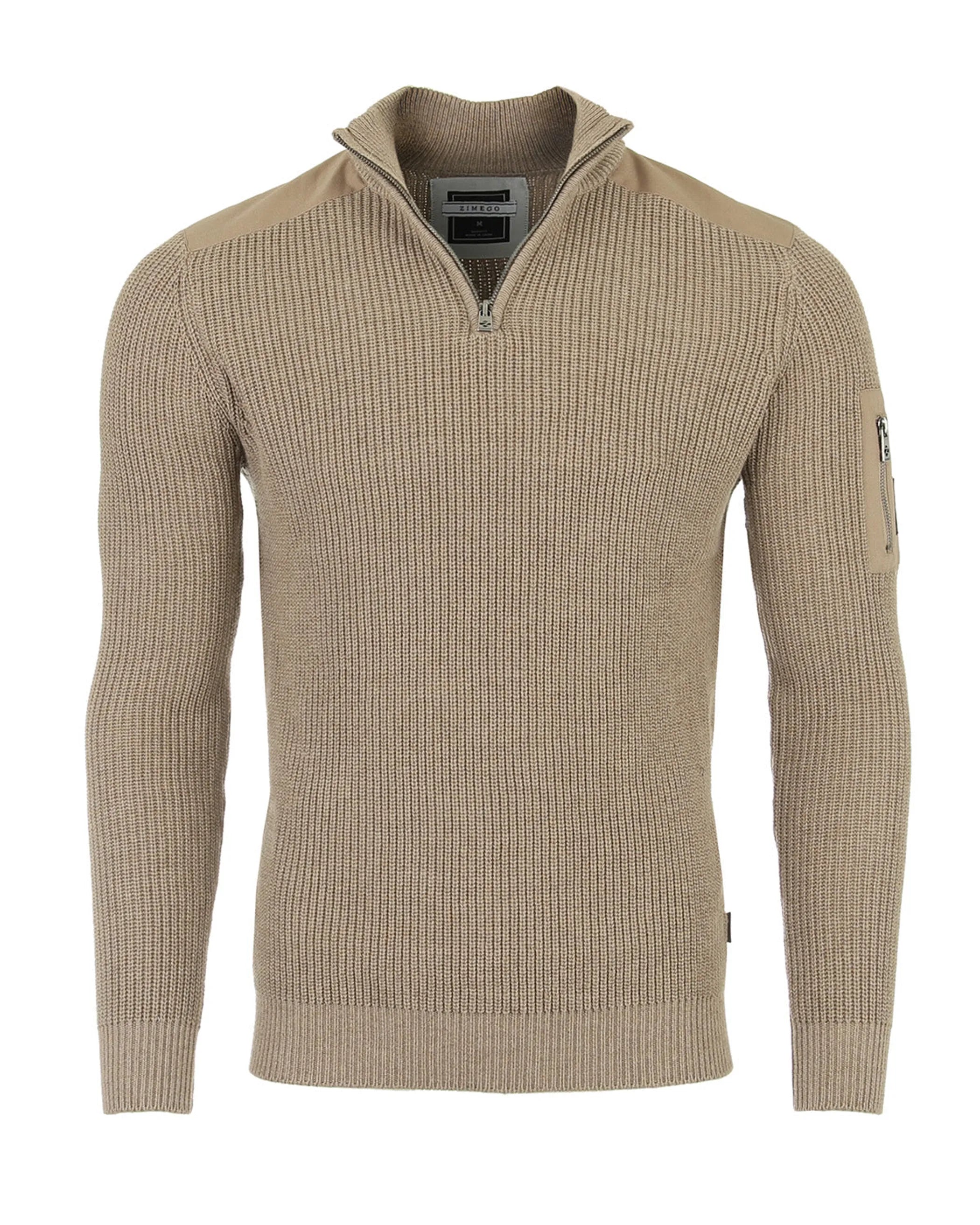 ZIMEGO Mens Long Sleeve Pullover Quarter Zip Mock Neck Polo Sweater