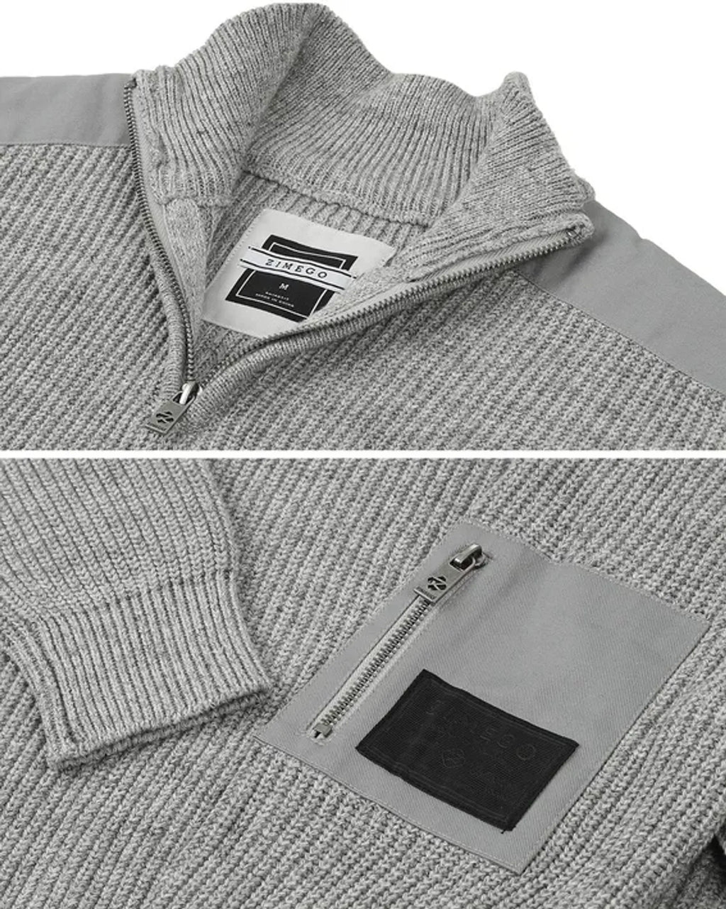 ZIMEGO Mens Long Sleeve Pullover Quarter Zip Mock Neck Polo Sweater