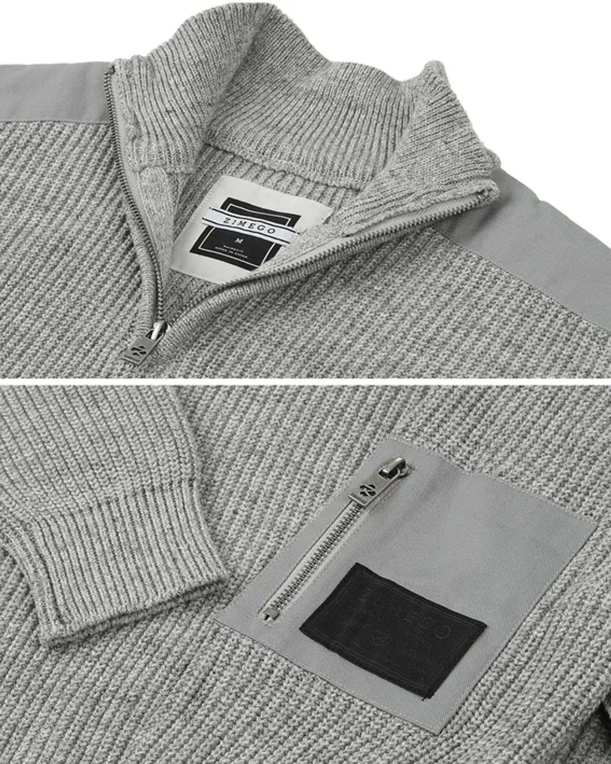 ZIMEGO Mens Long Sleeve Pullover Quarter Zip Mock Neck Polo Sweater