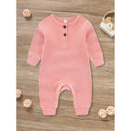 3 - Pack Baby Ribbed Rompers - Long Sleeve Button Front Jumpsuit, Newborn - 24M - product type - NovaVisio