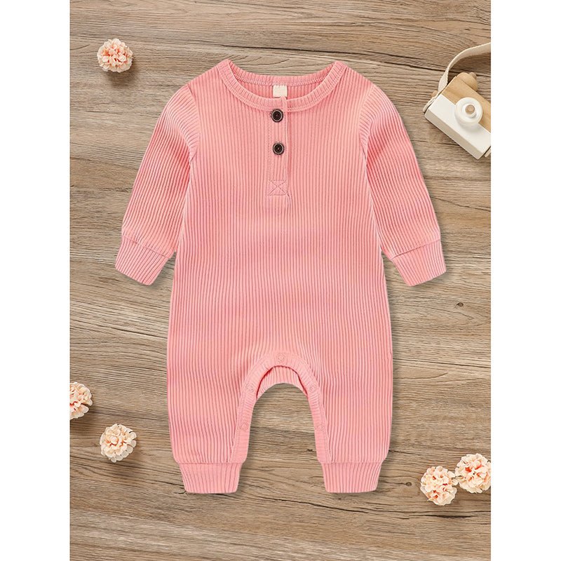 3 - Pack Baby Ribbed Rompers - Long Sleeve Button Front Jumpsuit, Newborn - 24M - product type - NovaVisio