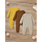 3 - Pack Baby Ribbed Rompers - Long Sleeve Button Front Jumpsuit, Newborn - 24M - product type - NovaVisio