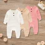 3 - Pack Baby Ribbed Rompers - Long Sleeve Button Front Jumpsuit, Newborn - 24M - product type - NovaVisio