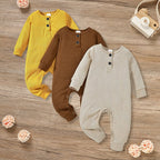 3 - Pack Baby Ribbed Rompers - Long Sleeve Button Front Jumpsuit, Newborn - 24M - product type - NovaVisio