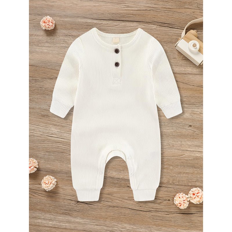 3 - Pack Baby Ribbed Rompers - Long Sleeve Button Front Jumpsuit, Newborn - 24M - product type - NovaVisio