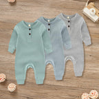 3 - Pack Baby Ribbed Rompers - Long Sleeve Button Front Jumpsuit, Newborn - 24M - product type - NovaVisio