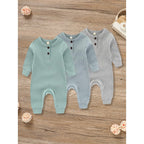 3 - Pack Baby Ribbed Rompers - Long Sleeve Button Front Jumpsuit, Newborn - 24M - product type - NovaVisio