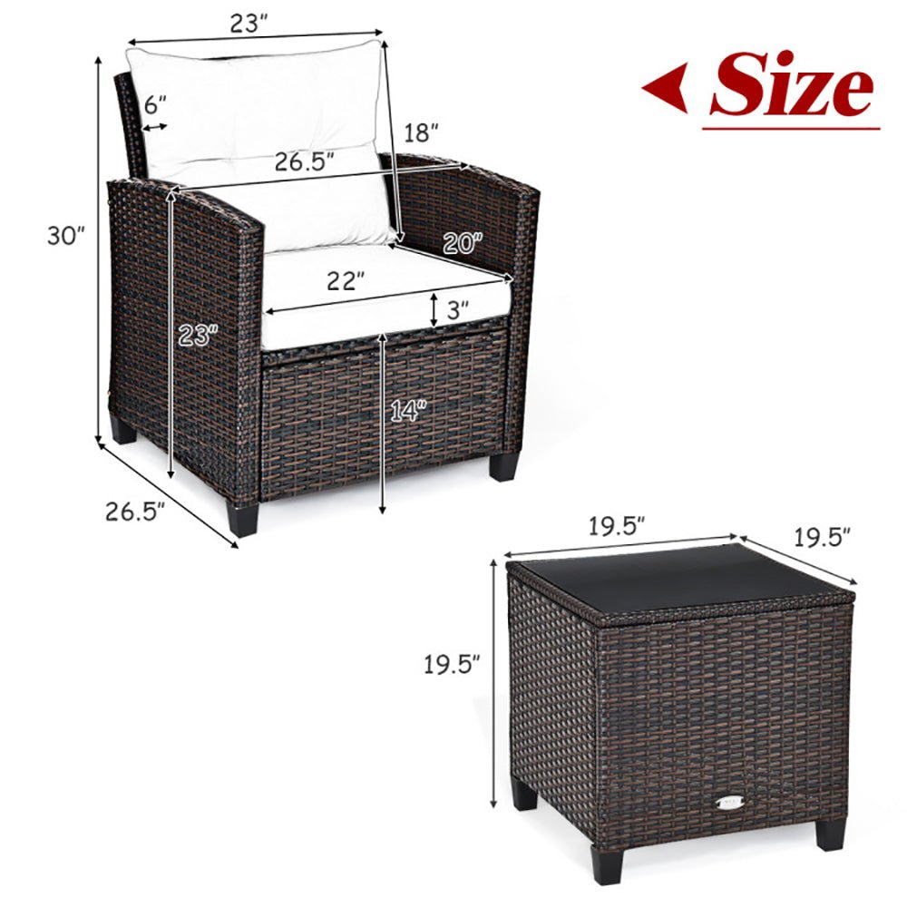 3 Pieces Rattan Patio Furniture Set With Washable Cushion - product type - NovaVisio