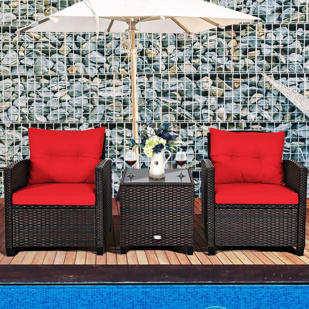 3 Pieces Rattan Patio Furniture Set With Washable Cushion - product type - NovaVisio