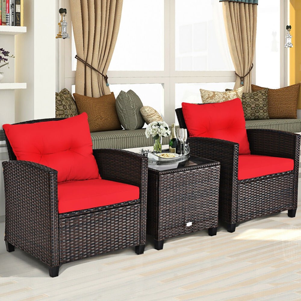 3 Pieces Rattan Patio Furniture Set With Washable Cushion - product type - NovaVisio