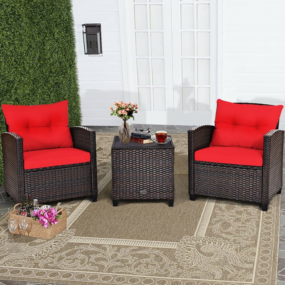 3 Pieces Rattan Patio Furniture Set With Washable Cushion - product type - NovaVisio