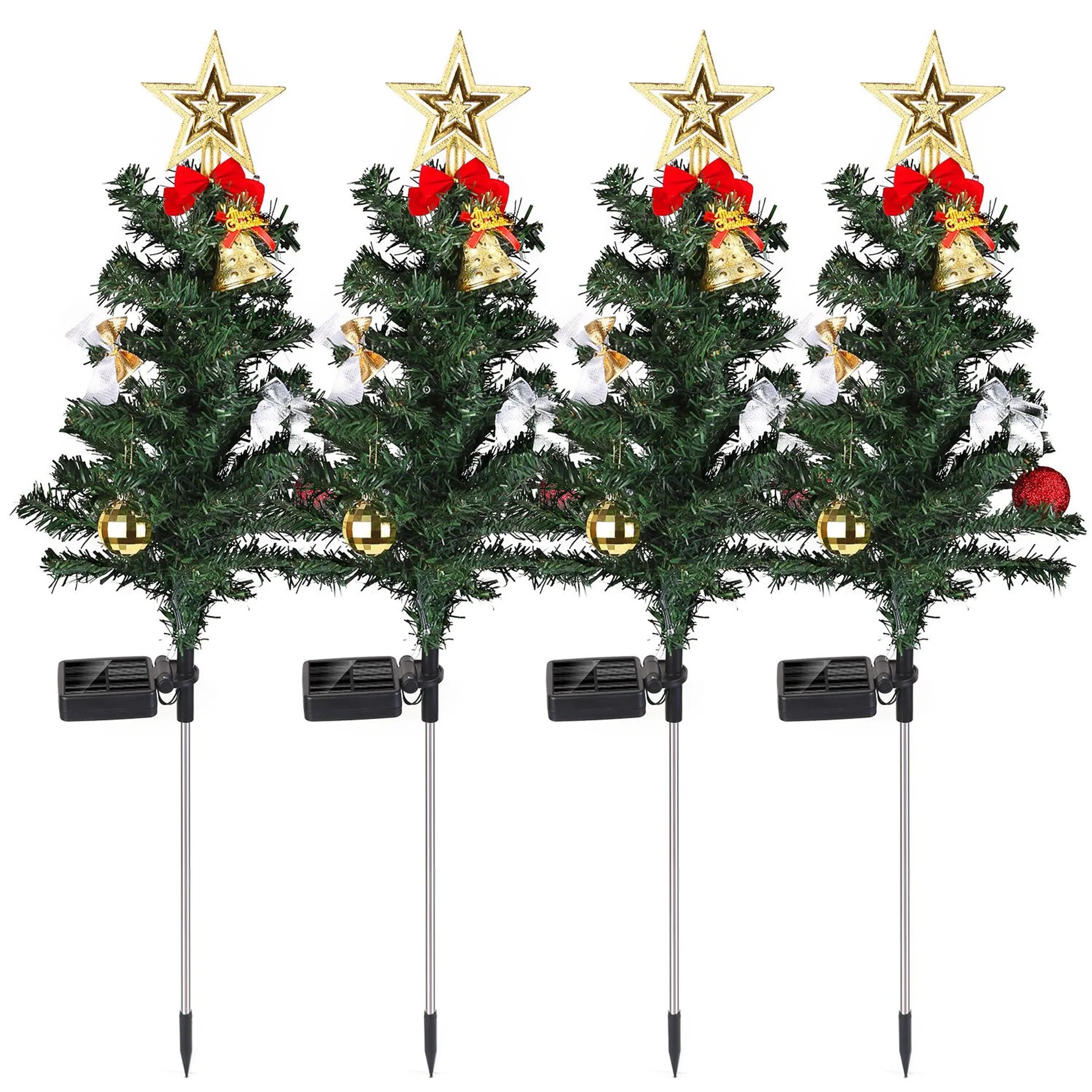 4Packs Solar Christmas Tree Lights Xmas Garden Decorations Tree Stake Lamp