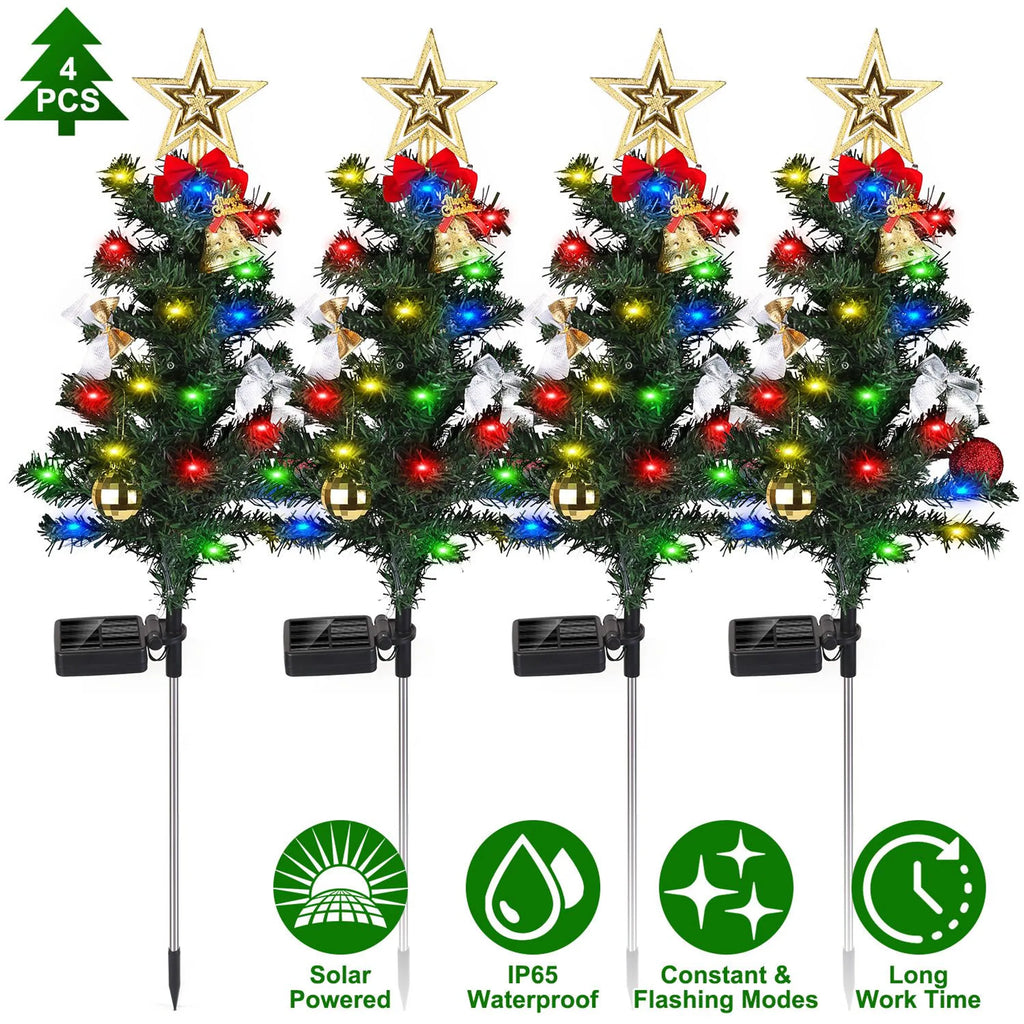 4Packs Solar Christmas Tree Lights Xmas Garden Decorations Tree Stake Lamp