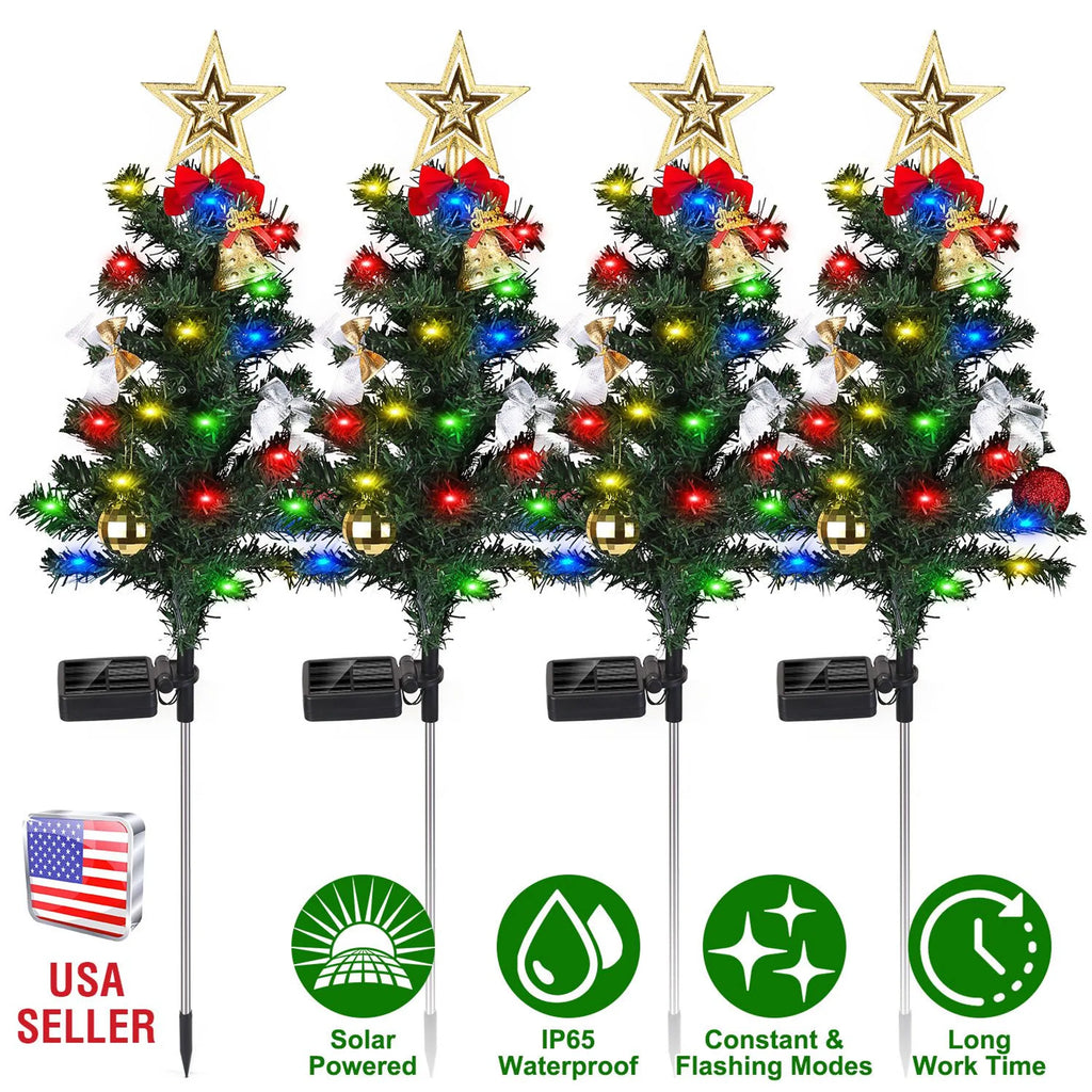 4Packs Solar Christmas Tree Lights Xmas Garden Decorations Tree Stake Lamp