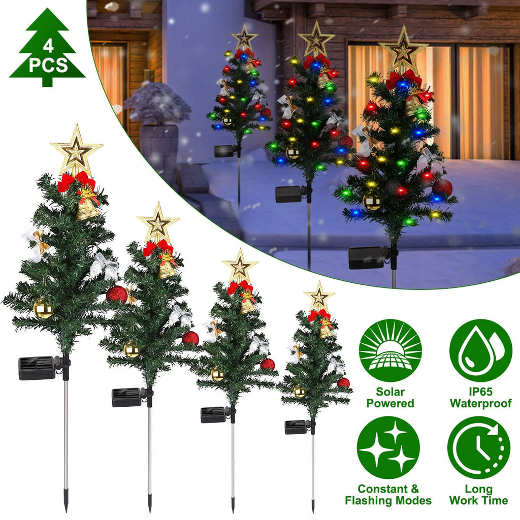 4Packs Solar Christmas Tree Lights Xmas Garden Decorations Tree Stake Lamp