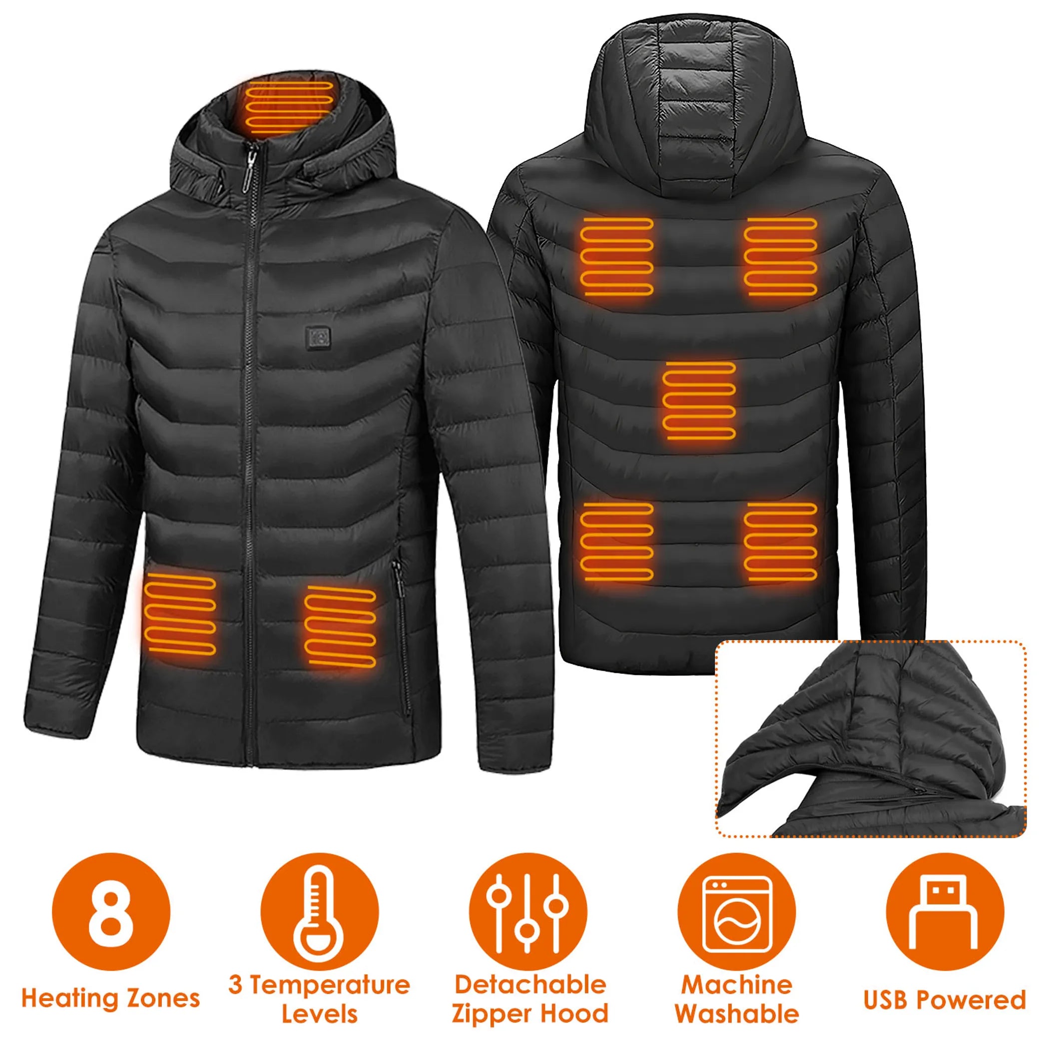 Heated Jacket Electric Heating Coat Lightweight Winter Hooded Jacket