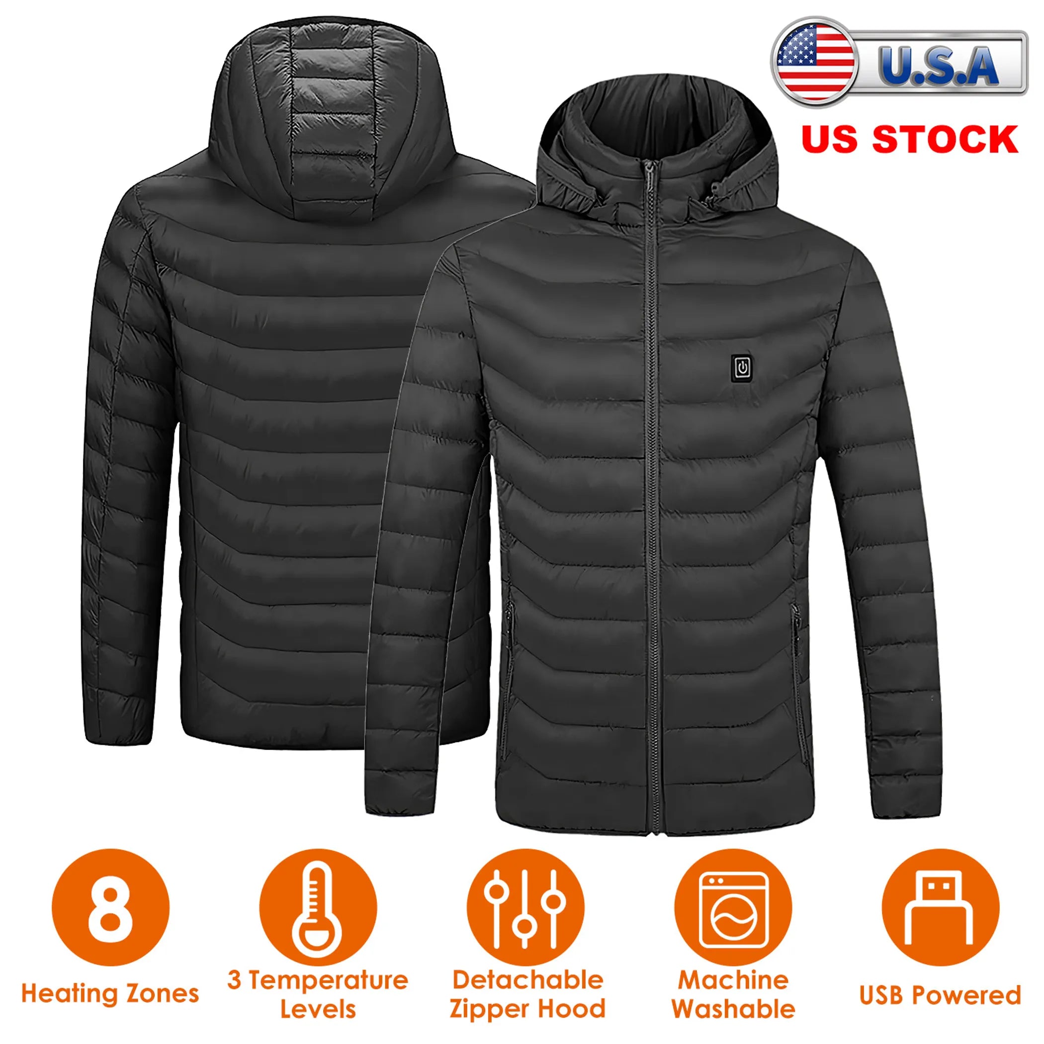 Heated Jacket Electric Heating Coat Lightweight Winter Hooded Jacket