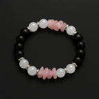 Handmade Natural black onyx and pink chip stone Bead Bracelet