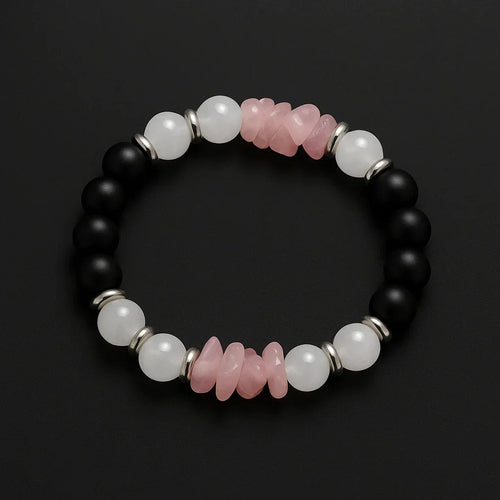Handmade Natural black onyx and pink chip stone Bead Bracelet