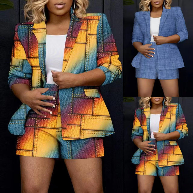 Women's Fashion Long Sleeve Single Button Printed Blazer