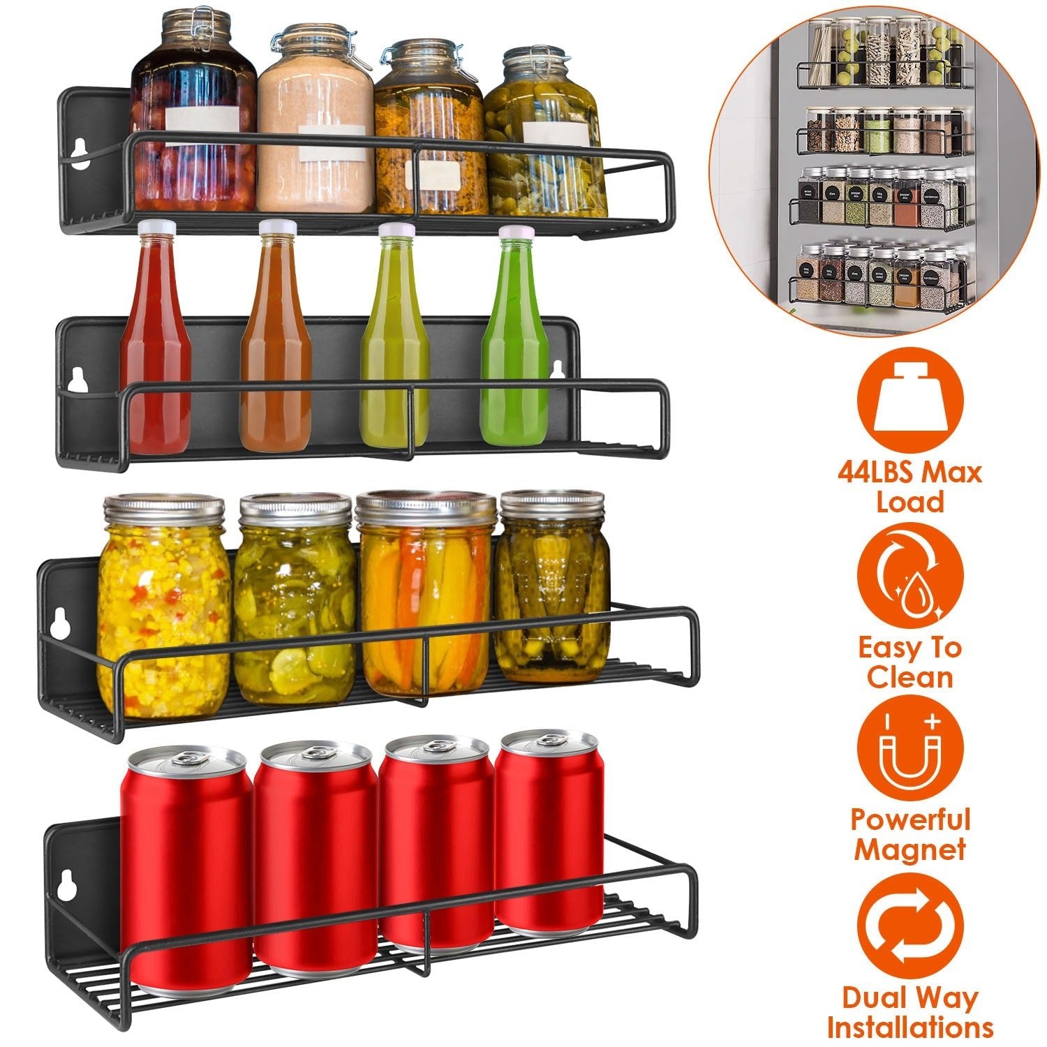 4 - Pack Magnetic Spice Rack Organizer - Fridge Storage Shelf for Kitchen Organization - product type - NovaVisio
