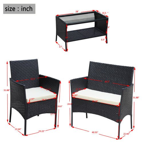 4 PC Rattan Patio Furniture Set Outdoor Patio Cushioned Seat Wicker Sofa Beige Cushion - product type - NovaVisio