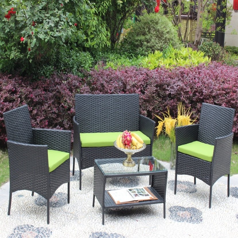 4PC Rattan Patio Furniture Set Outdoor Wicker Sofa W Green Cushions - product type - NovaVisio