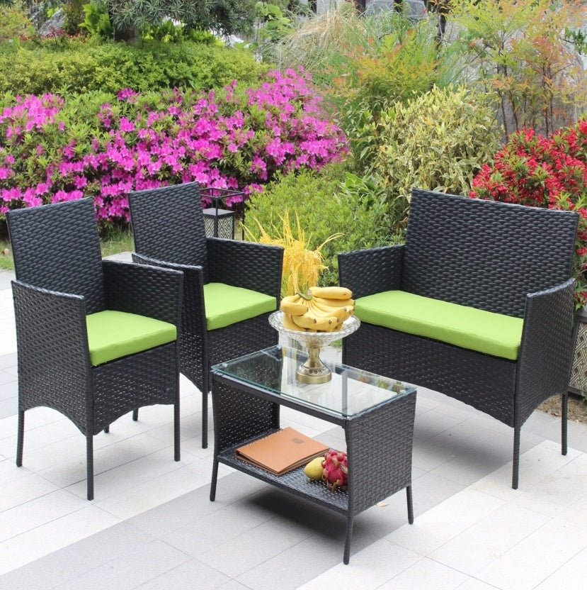 4PC Rattan Patio Furniture Set Outdoor Wicker Sofa W Green Cushions - product type - NovaVisio