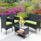 4PC Rattan Patio Furniture Set Outdoor Wicker Sofa W Green Cushions - product type - NovaVisio