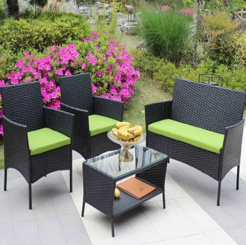 4PC Rattan Patio Furniture Set Outdoor Wicker Sofa W Green Cushions - product type - NovaVisio