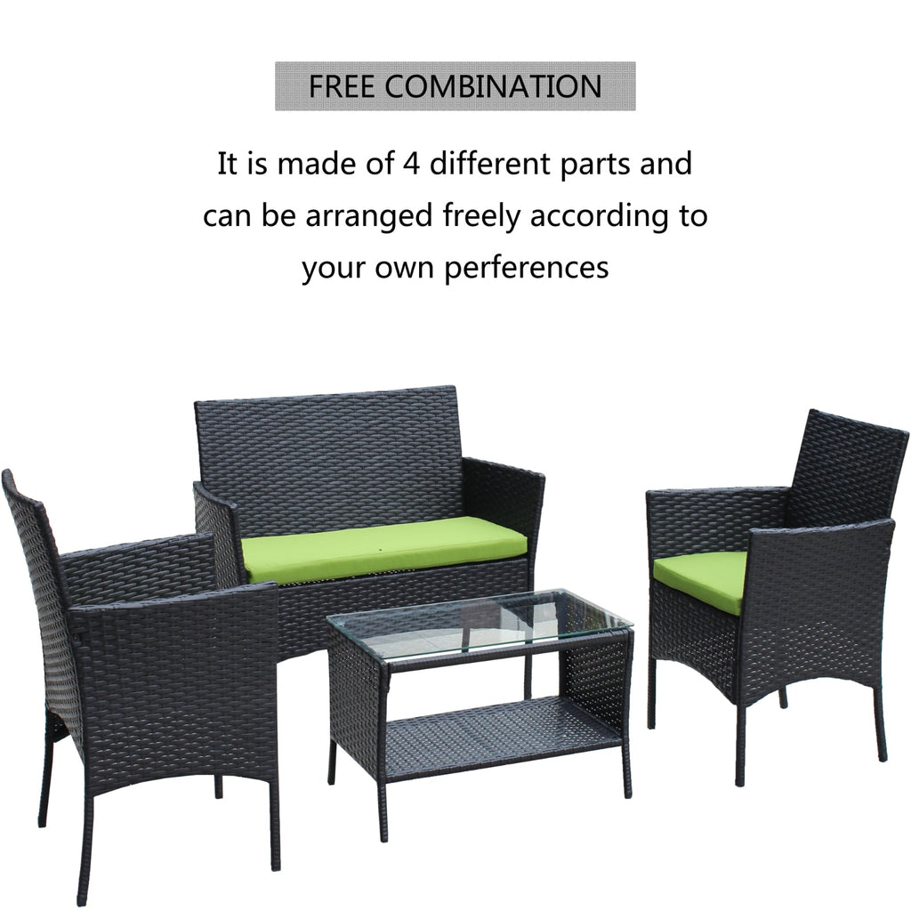 4PC Rattan Patio Furniture Set Outdoor Wicker Sofa W Green Cushions - product type - NovaVisio