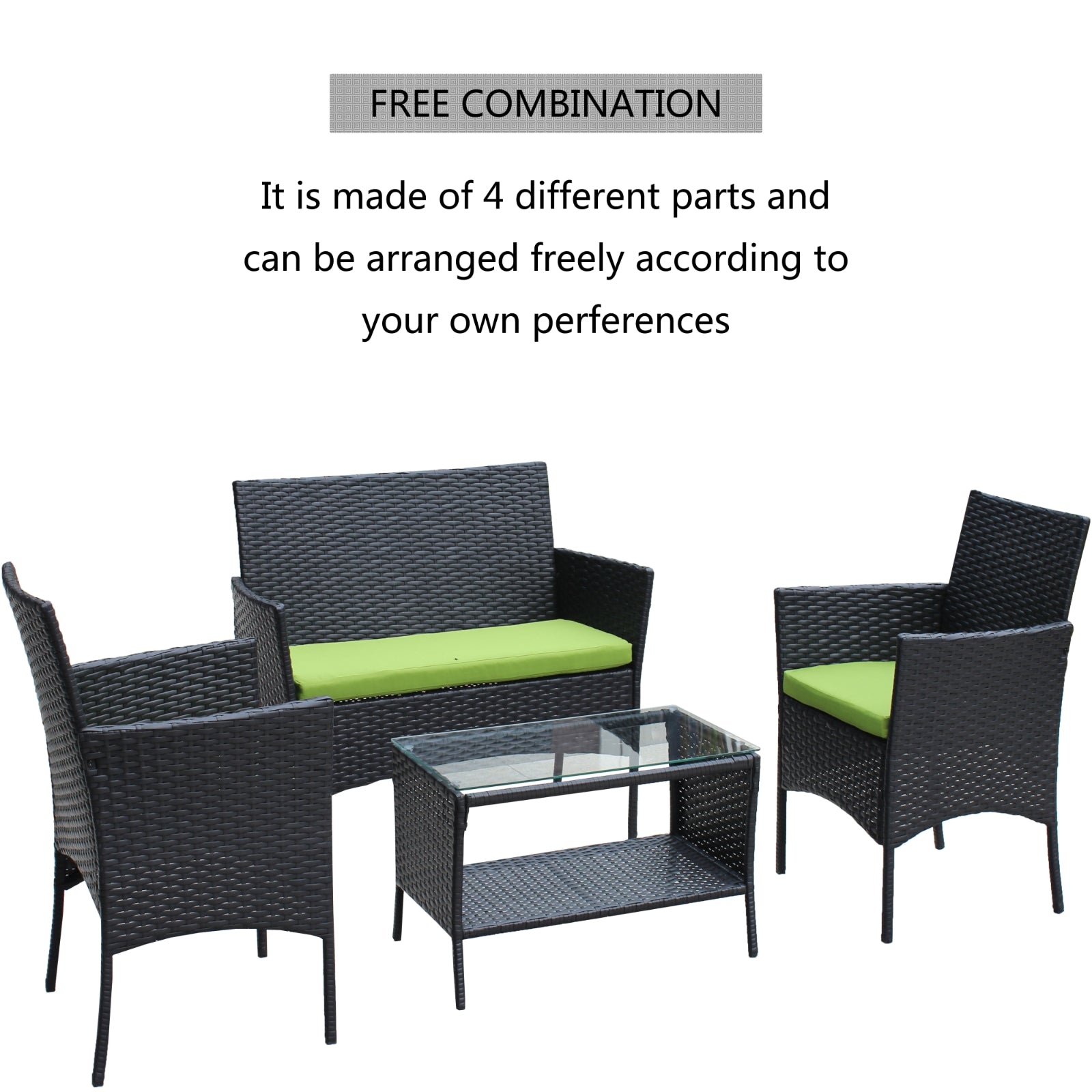 4PC Rattan Patio Furniture Set Outdoor Wicker Sofa W Green Cushions - product type - NovaVisio
