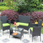 4PC Rattan Patio Furniture Set Outdoor Wicker Sofa W Green Cushions - product type - NovaVisio