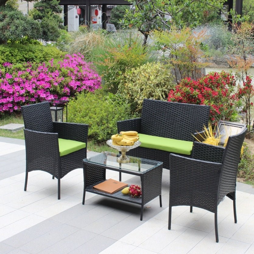 4PC Rattan Patio Furniture Set Outdoor Wicker Sofa W Green Cushions - product type - NovaVisio