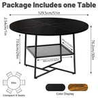 51" Round Dining Table for 4 - 6 - Tiger Stripe Black Wood with Storage Shelf - product type - NovaVisio