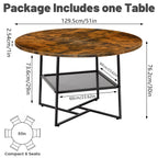 51" Round Dining Table for 4 - 6 - Tiger Stripe Black Wood with Storage Shelf - product type - NovaVisio
