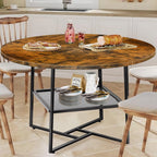 51" Round Dining Table for 4 - 6 - Tiger Stripe Black Wood with Storage Shelf - product type - NovaVisio