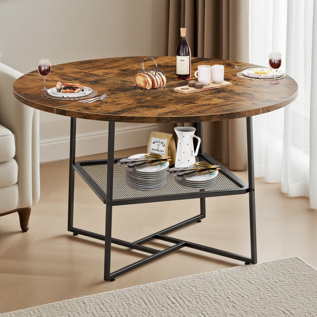 51" Round Dining Table for 4 - 6 - Tiger Stripe Black Wood with Storage Shelf - product type - NovaVisio