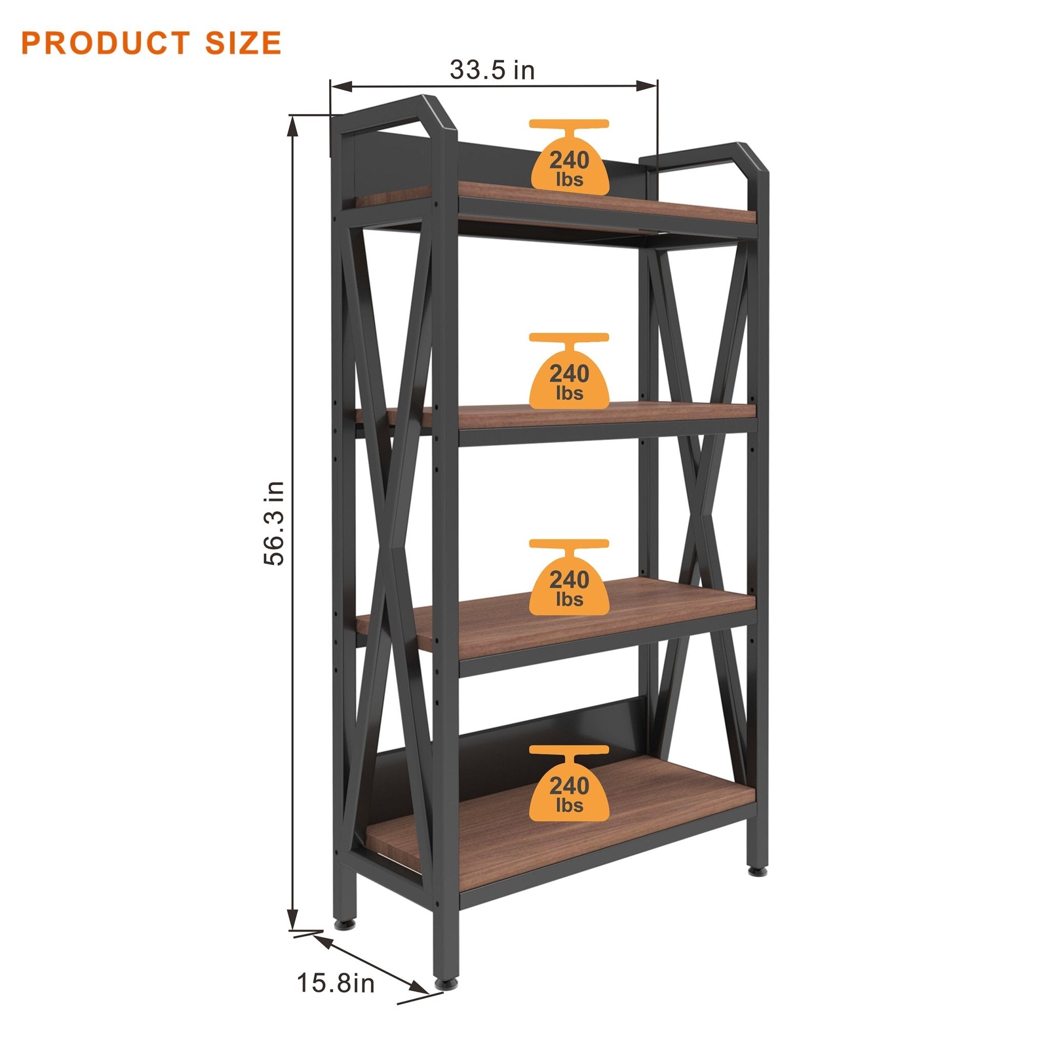 56.30'' Bakers Rack 4 - Level Storage Shelves Metal And Wooden Kitchen Shelves, Kitchen Organizers And Storage, For Garage, Pantry, Bathroom, Closet ,33.50'' Length - product type - NovaVisio