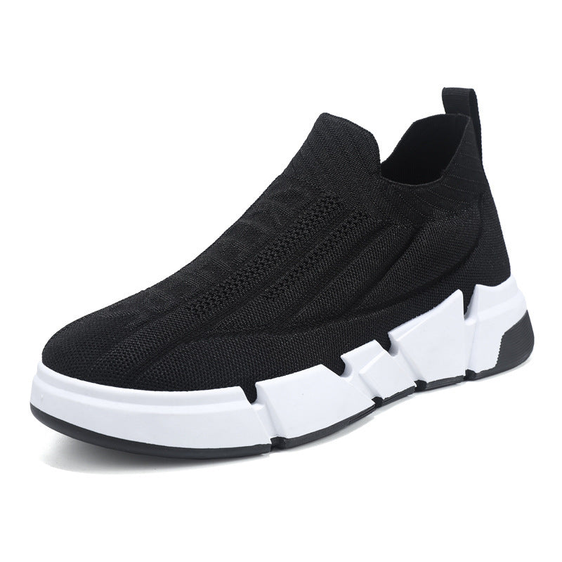Spring Men's Casual Sports Shoes With Flyknit Mesh Upper And Sock Cuffs - Slip-on